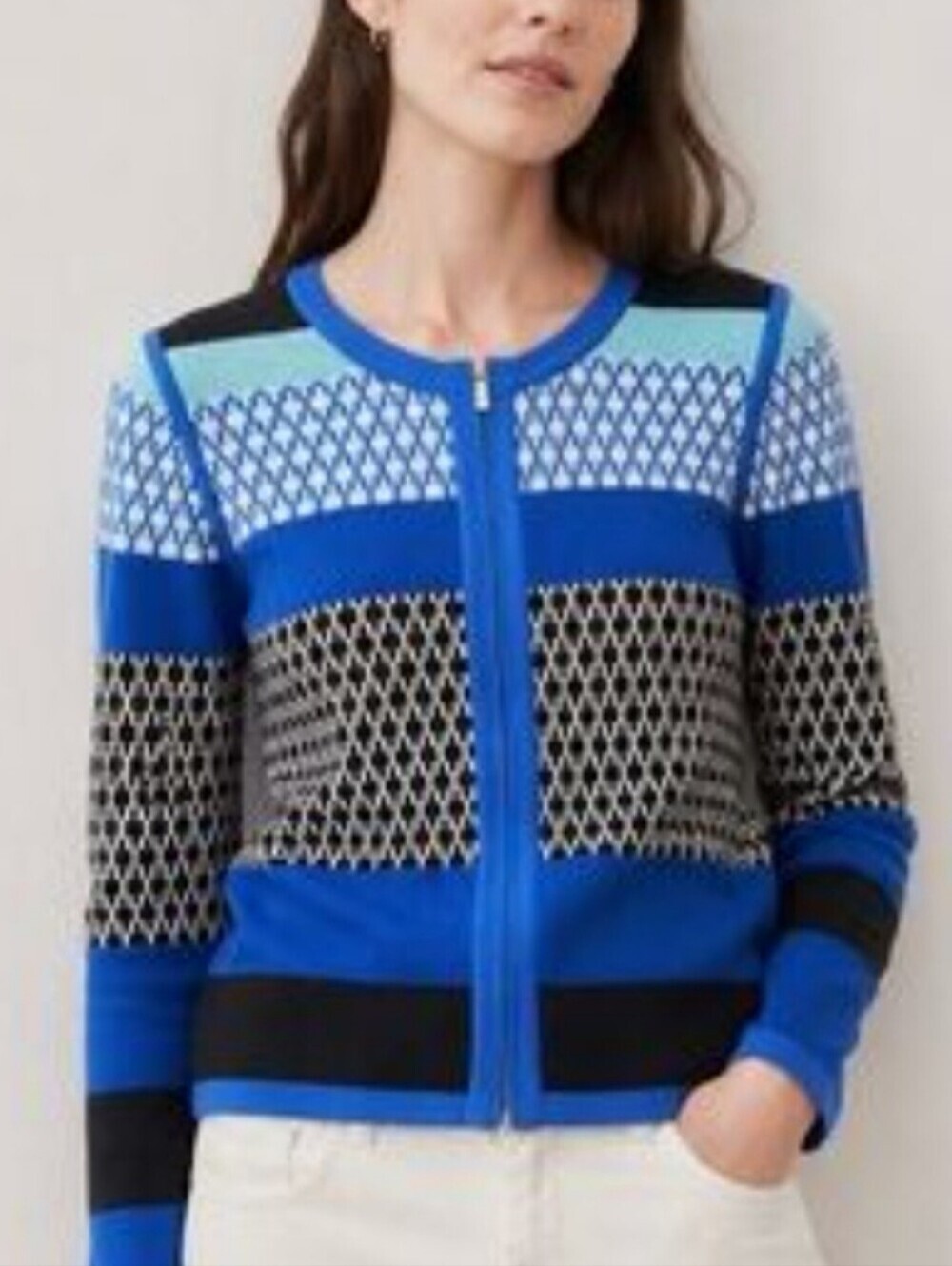 Banana Republic Zip Cardigan Sweater Blick Print Cotton